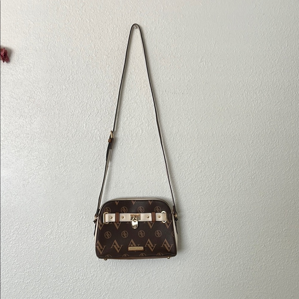 Adrienne Vittadini Brown and Gold Crossbody Bag with Structured Design-09 - Picture 2 of 13